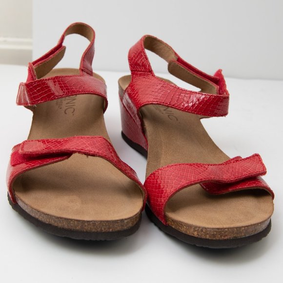Vionic Natasa Sandals Patent Leather Snakeskin Wedge Open Toe Comfy Red Size 7 - Picture 2 of 9